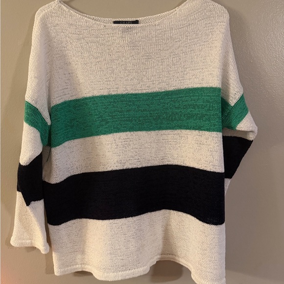 Chaps Sweaters - Chaps Women's Sweater with Green‎ and Navy Blue Stripes